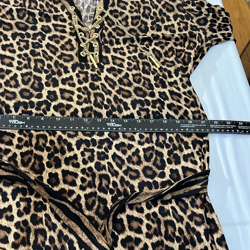 Micheal  Kors size XL black leopard print dress gold chain detail optional belt